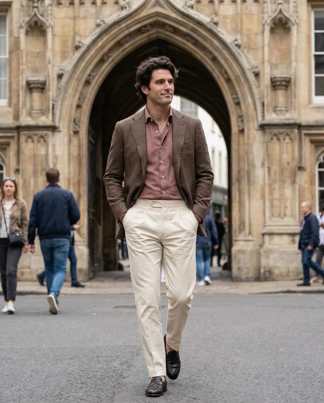 AI-directed menswear campaign image in warm editorial light